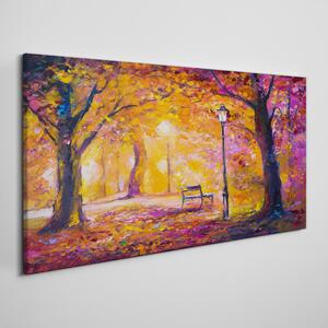 Obraz na plátně Obraz na plátně Lesní park Stromy lampa lavice