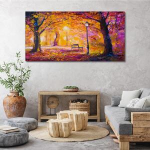 Obraz na plátně Obraz na plátně Lesní park Stromy lampa lavice