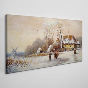 Obraz na plátně Obraz na plátně Zimní vesnice Snow Strom