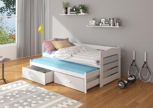 Dětská postel 90x200 cm s přistýlkou Zeya Bílá/modrá