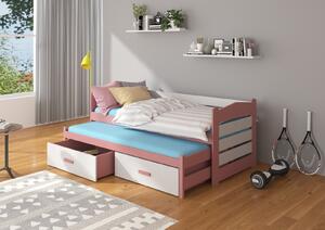 Dětská postel 90x200 cm s přistýlkou Zeya Růžová/zebrano