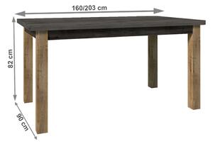 TEMPO Jídelní stůl, rozkládací, dub lefkas tmavý/smooth šedý, 160-203x90 cm, MONTANA STW
