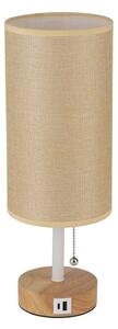 Brilagi - Stolní lampa s USB portem TABLON 1xE27/25W/230V dub/bílá/béžová