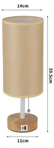 Brilagi - Stolní lampa s USB portem TABLON 1xE27/25W/230V dub/bílá/béžová
