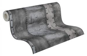 Vliesová tapeta na zeď Industrial 37743-4 | 0,53 x 10,05 m | šedá, černá, metalická | A.S. Création