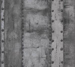 Vliesová tapeta na zeď Industrial 37743-4 | 0,53 x 10,05 m | šedá, černá, metalická | A.S. Création