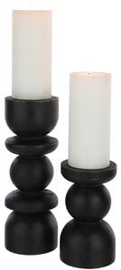 Set dvou černých dřevěných svícnů J-line Teewer 16,1/26,1 cm
