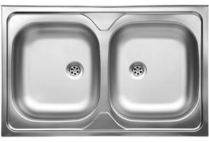 Kuchinox 50, 2-komorový nerezový dřez 800x500x140 mm pro překrytí skříňky, ocelová, LAV-SK5_020T