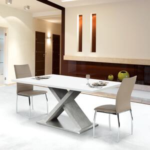 Jídelní stůl, bílá s vysokým leskem HG / beton, 160x90 cm, FARNEL
