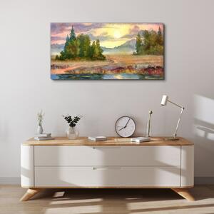 Obraz na plátně Obraz na plátně Akvarel strom Sunset