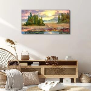 Obraz na plátně Obraz na plátně Akvarel strom Sunset