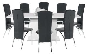 Rozkládací jídelní stůl, bílá vysoký lesk HG, 160-200x90 cm, KORINTOS