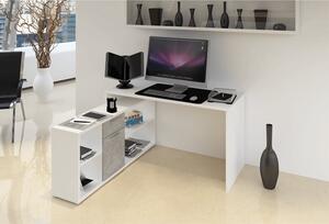 PC stůl, bílá / beton, NOE NEW