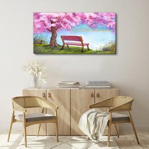Obraz na plátně Obraz na plátně Lavička květiny květiny voda