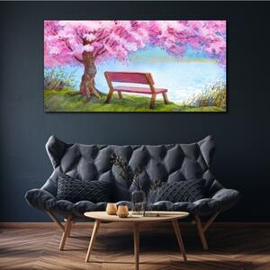 Obraz na plátně Obraz na plátně Lavička květiny květiny voda