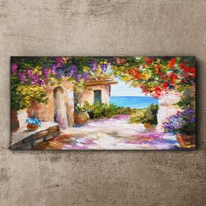 Obraz na plátně Obraz na plátně Květiny domy mořská krajina