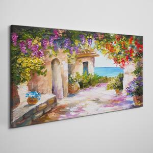 Obraz na plátně Obraz na plátně Květiny domy mořská krajina