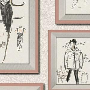 A.S. Création | Vliesová tapeta na zeď Karl Lagerfeld 37846-4 | 0,53 x 10,05 m | bílá, černá, metalická, růžová