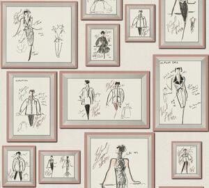 A.S. Création | Vliesová tapeta na zeď Karl Lagerfeld 37846-4 | 0,53 x 10,05 m | bílá, černá, metalická, růžová