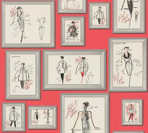 A.S. Création | Vliesová tapeta na zeď Karl Lagerfeld 37846-2 | 0,53 x 10,05 m | červená, bílá, černá, metalická