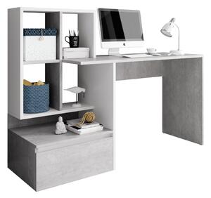 TEMPO PC stůl, beton/bílý mat, NEREO