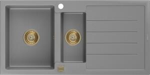 MEXEN/S - Andres granitový dřez s odkapávačem 1000 x 500 mm, šedá, zlatý sifon 6515101510-71-G