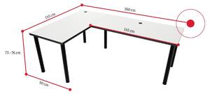 Počítačový rohový stůl N, 160/110x73-76x50, bílá/černé nohy, pravý