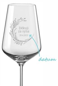 Svatební sklenička na víno Luční věnec - děkuji za syna