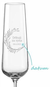 Svatební sklenička na sekt Luční věnec - děkuji za syna