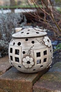 Bureš keramický svícen domeček přírodní kytičky kulaté 19 cm