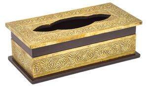 Krabička na kapesníky, drěvěná, zdobená mosazným plechem, 25x13x9cm