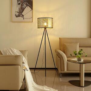 Stojací lampa Lindby Yonah, zlatá barva, kov, 143 cm, E27