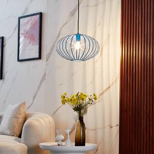Závěsná lampa Lindby Maivi, modrá, 40 cm, železo, klec