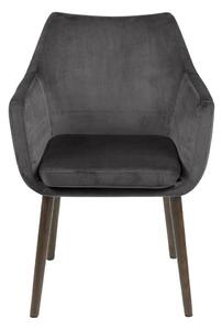 Čalouněná židle Nora VIC tmavě šedá, velur, nohy dub tmavé