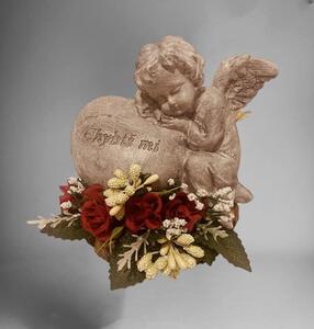 Aranžmá - LÉTO - červené růžičky -andělíček s náhrobkem a textem, pr.13cm
