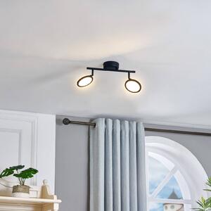 Lindby LED reflektor Manel, černý, železný, délka 35 cm, 2 světla