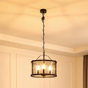 Lucande Závěsné svítidlo Eryk, Ø 40 cm, černá, sklo, 3 světla, stmívatelný, Černá, Obývací pokoj / jídelna, kov, Industriální design