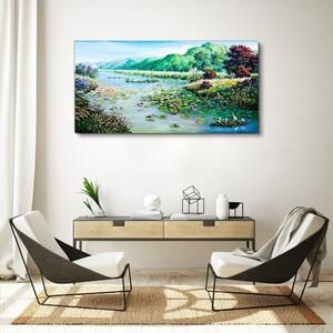 Obraz na plátně Obraz na plátně Řeka květy květy kopce
