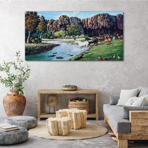 Obraz na plátně Obraz na plátně Hory koně říční strom