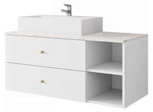 Koupelnová skříňka pod umyvadlo Kiegi, Barva: bilé drážky / bilá matná + mramor bianco, Sifon k umyvadlu: ne, Umyvadlo: ne 5903211318504