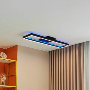 Lucande Stropní svítidlo Smart LED Tjado, 100 cm, černá, RGBW, stmívatelný, Černá, Obývací pokoj / jídelna, kov, Moderní