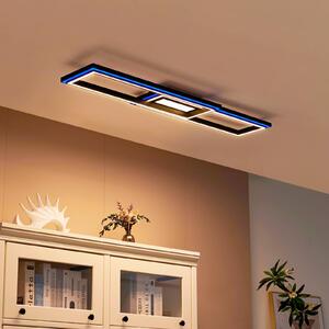Lucande Stropní svítidlo Smart LED Tjado 115 cm černé RGB, stmívatelný, Černá, Obývací pokoj / jídelna, kov, Moderní