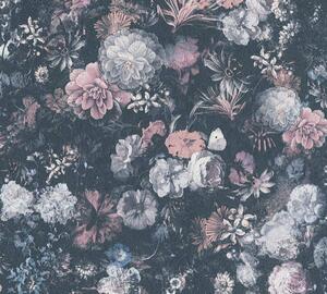 A.S. Création | Vliesová tapeta na zeď Mata Hari 38095-3 | 0,53 x 10,05 m | modrá, černá, růžová