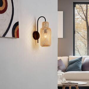 Lindby Nástěnné svítidlo Venora, výška 43 cm, černá barva, dřevo, bambus, stmívatelný, Světlé dřevo, Obývací pokoj / jídelna, Bambus, Venkovský / rustikální