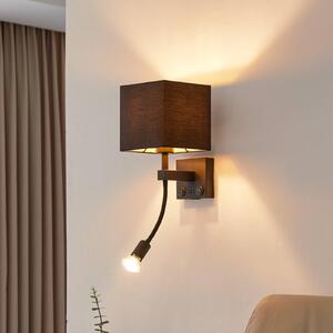 Nástěnná lampa Lindby Thorid, černá/zlatá, tkanina, USB, lampa na čtení
