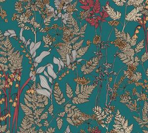 A.S. Création | Vliesová tapeta na zeď AP Floral Impression 37751-5 | 0,53 x 10,05 m | zelená, vícebarevná, modrá