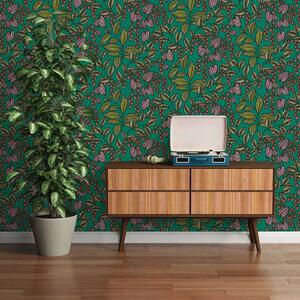 A.S. Création | Vliesová tapeta na zeď AP Floral Impression 37754-7 | 0,53 x 10,05 m | zelená, červená, fialová, černá