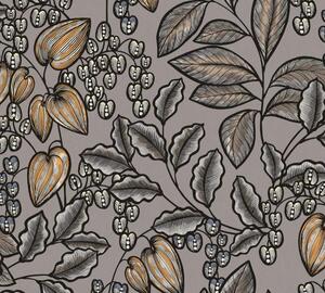 Vliesová tapeta na zeď Ap Floral Impression 37754-9 | 0,53 x 10,05 m | šedá, černá, oranžová | A.S. Création
