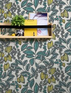 A.S. Création | Vliesová tapeta na zeď AP Floral Impression 37755-1 | 0,53 x 10,05 m | zelená, modrá, bílá, černá, žlutá