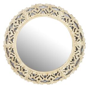 Kulaté zrcadlo v rámu z mangového dřeva, bílá patina, 90x3x90cm